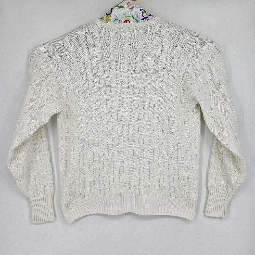 Vintage Polo Ralph Lauren Sweater Mens Large Cable Knit Crew Neck Shield White